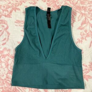 Urban Outfitters Teal V-Neck Crop Top